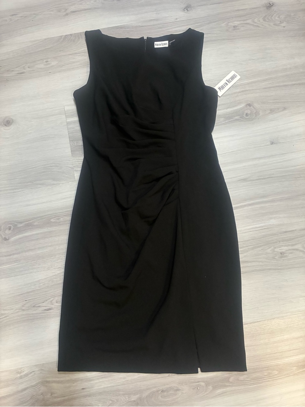 New Marvin Richards Black Sleeveless Ruched Midi Dress